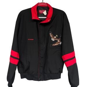 Vintage Schwinn Jacket Mens Large Black Red Embroidered Eagles Swingster USA 90s